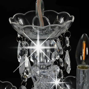 vidaXL Chandelier with Crystal Beads Silver Round 5 x E14