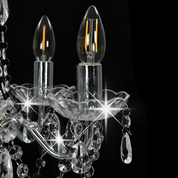 vidaXL Chandelier with Crystal Beads Silver Round 5 x E14