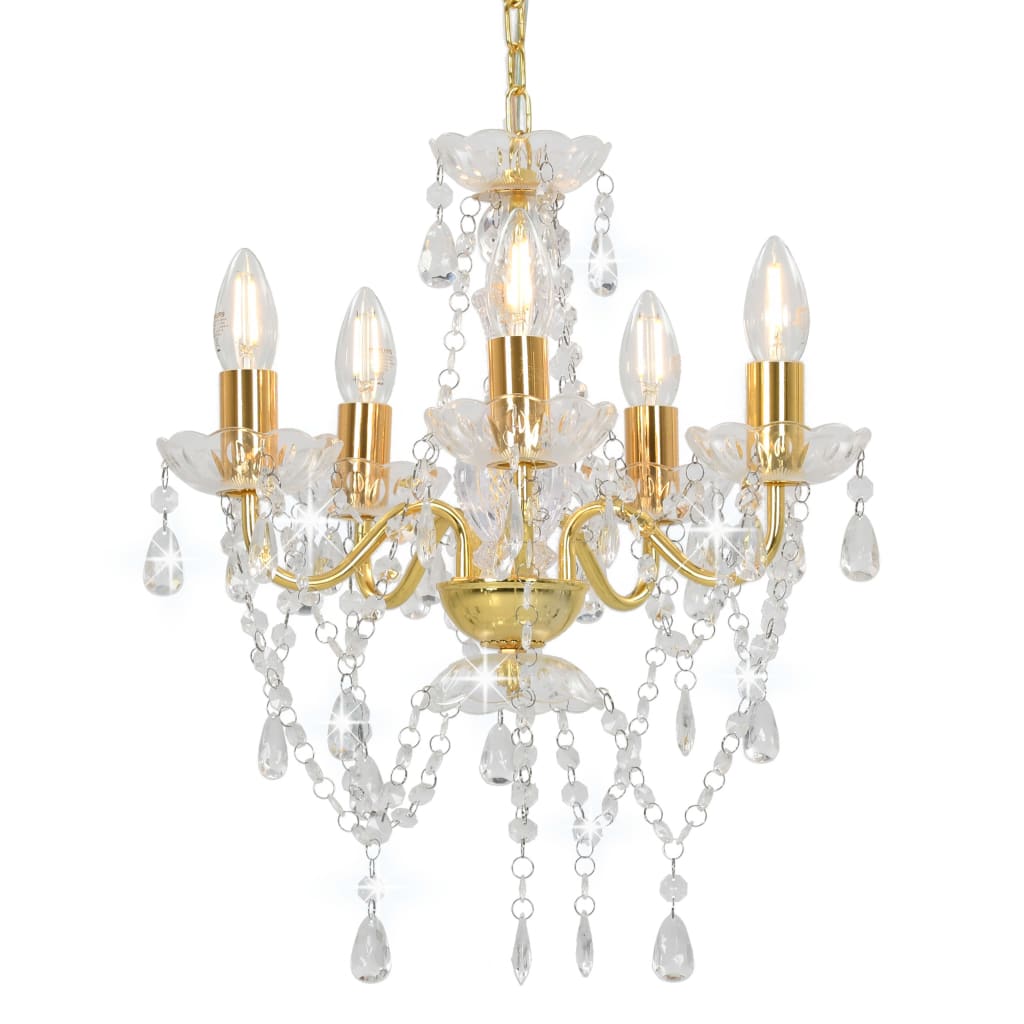 vidaXL Beaded Chandelier Golden Round 5×E14