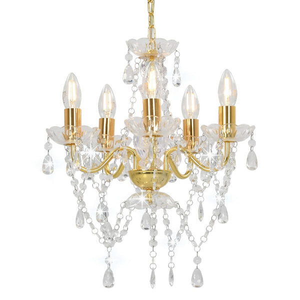 vidaXL Beaded Chandelier Golden Round 5×E14