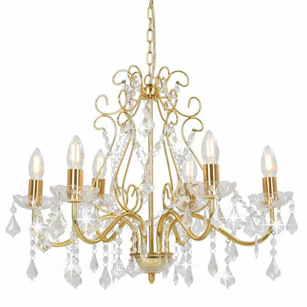 vidaXL Crystal Beaded Chandelier Gold Round 6×E14