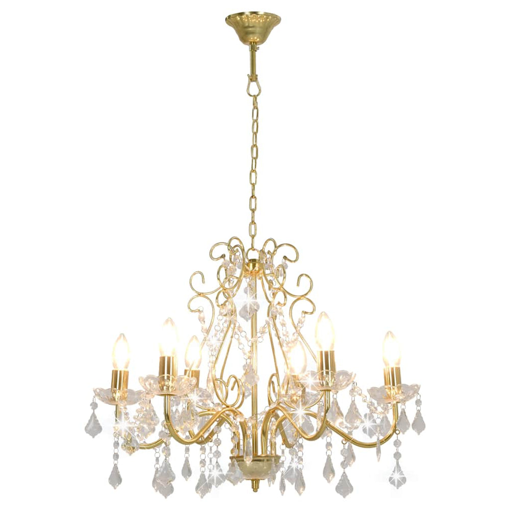 vidaXL Crystal Beaded Chandelier Gold Round 6×E14