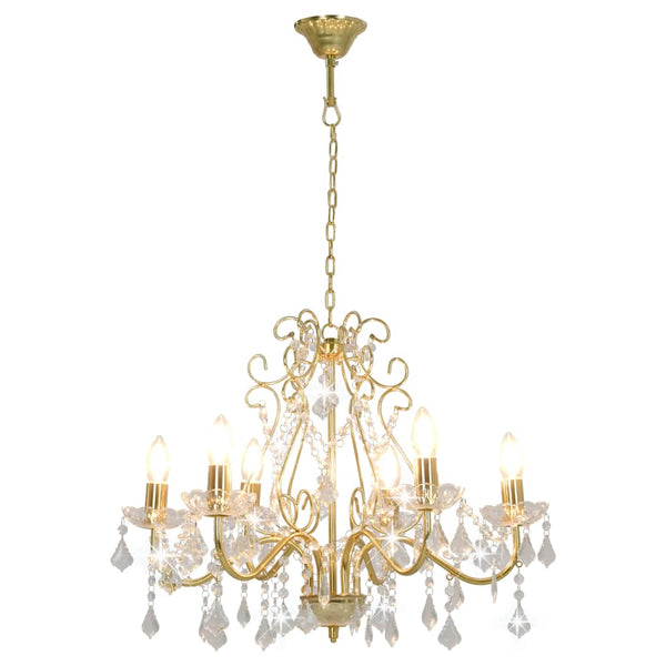 vidaXL Crystal Beaded Chandelier Gold Round 6×E14