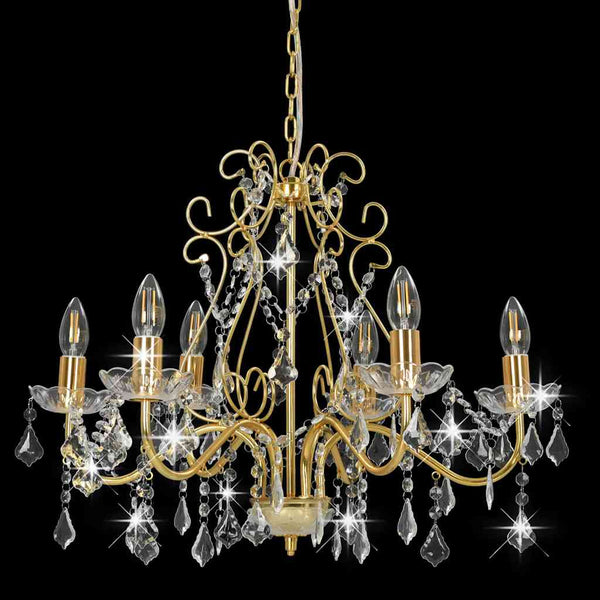 vidaXL Crystal Beaded Chandelier Gold Round 6×E14
