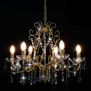 vidaXL Crystal Beaded Chandelier Gold Round 6×E14