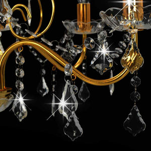 vidaXL Crystal Beaded Chandelier Gold Round 6×E14
