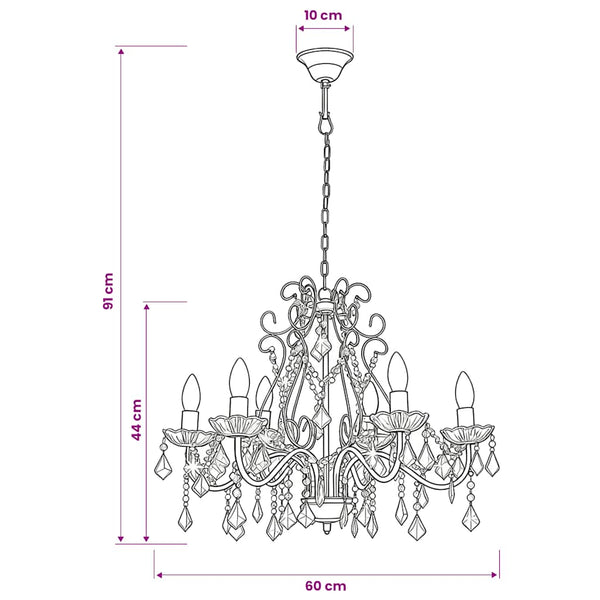 vidaXL Crystal Beaded Chandelier Gold Round 6×E14