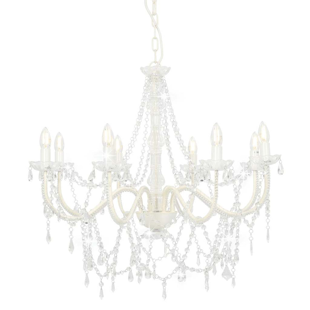 vidaXL Beaded Chandelier White 8 x E14 Sockets