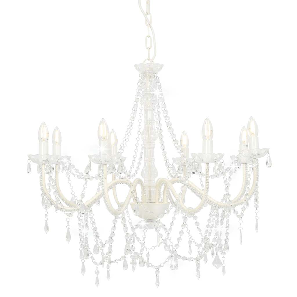 vidaXL Beaded Chandelier White 8 x E14 Sockets