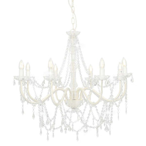 vidaXL Beaded Chandelier White 8 x E14 Sockets