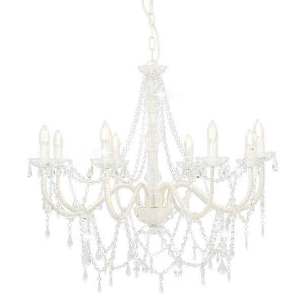 vidaXL Beaded Chandelier White 8 x E14 Sockets