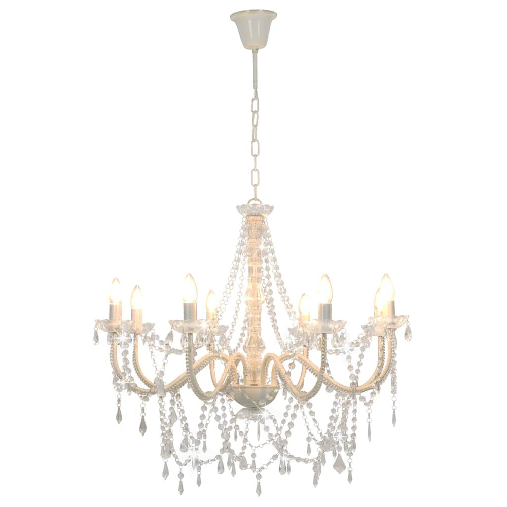 vidaXL Beaded Chandelier White 8 x E14 Sockets