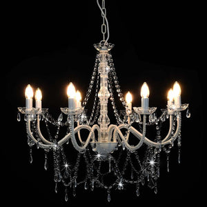 vidaXL Beaded Chandelier White 8 x E14 Sockets