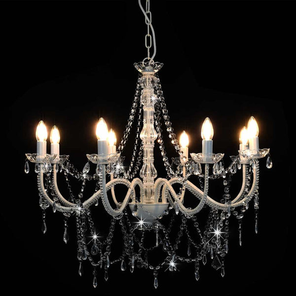 vidaXL Beaded Chandelier White 8 x E14 Sockets