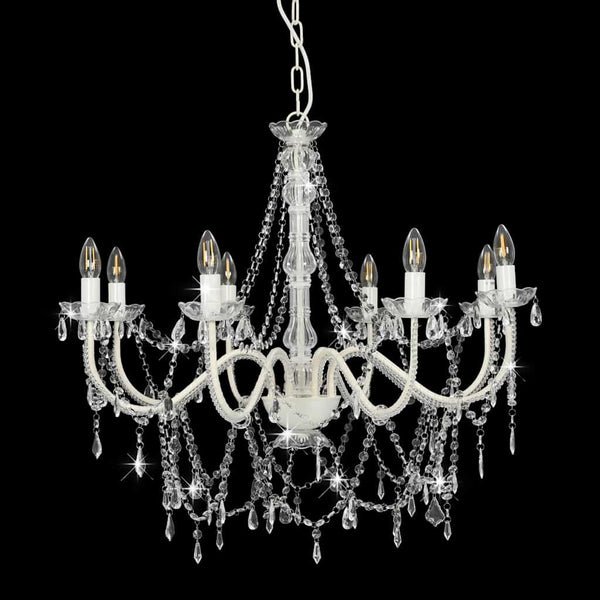 vidaXL Beaded Chandelier White 8 x E14 Sockets