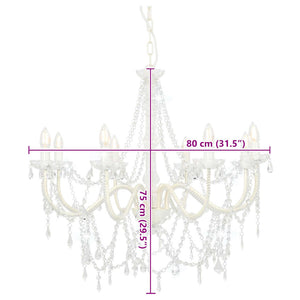 vidaXL Beaded Chandelier White 8 x E14 Sockets
