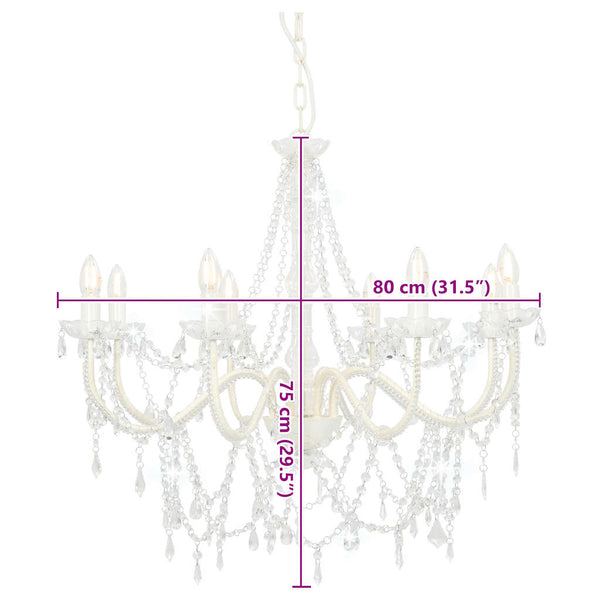 vidaXL Beaded Chandelier White 8 x E14 Sockets