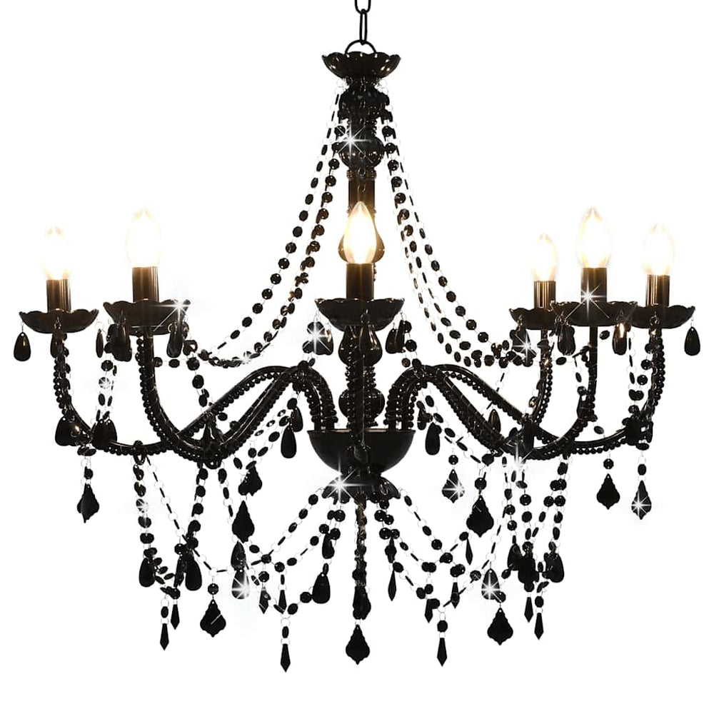 vidaXL Beaded Chandelier Black 8 x E14 Sockets