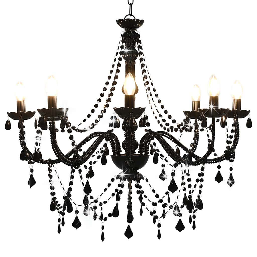 vidaXL Beaded Chandelier Black 8 x E14 Sockets