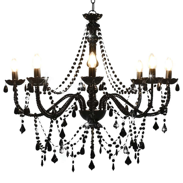 vidaXL Beaded Chandelier Black 8 x E14 Sockets