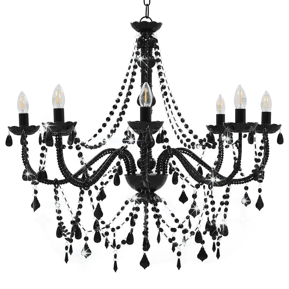 vidaXL Beaded Chandelier Black 8 x E14 Sockets
