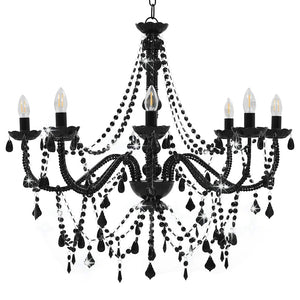 vidaXL Beaded Chandelier Black 8 x E14 Sockets