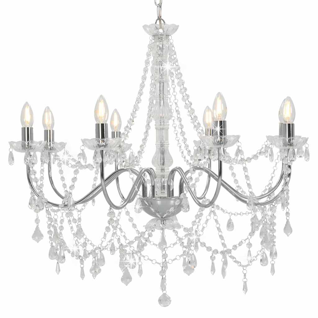 vidaXL Chandelier with Beads Silver 8 x E14 Sockets