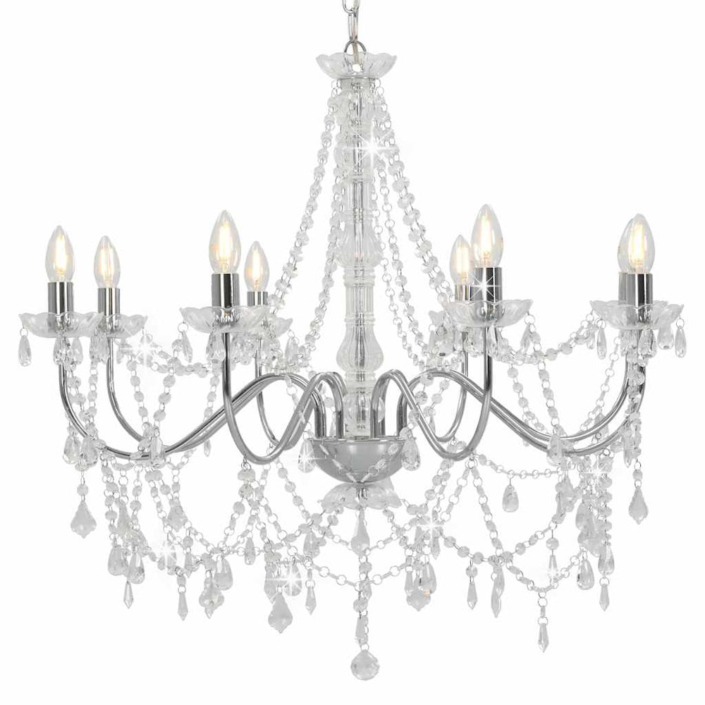 vidaXL Chandelier with Beads Silver 8 x E14 Sockets