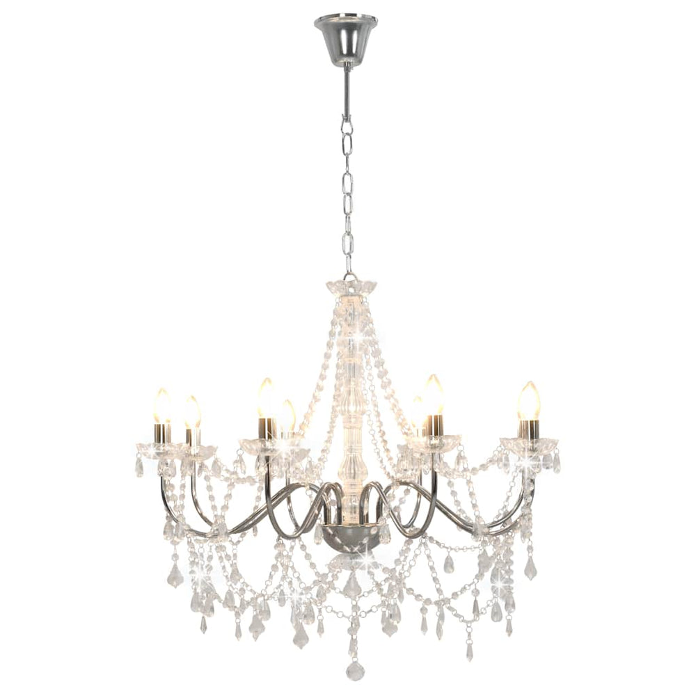 vidaXL Chandelier with Beads Silver 8 x E14 Sockets