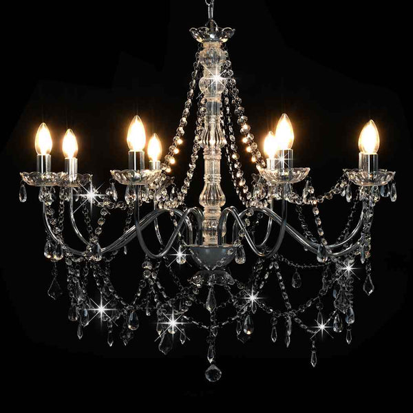 vidaXL Chandelier with Beads Silver 8 x E14 Sockets