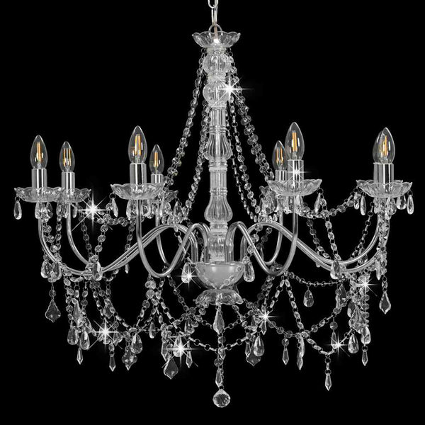 vidaXL Chandelier with Beads Silver 8 x E14 Sockets