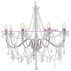 vidaXL Chandelier with Beads Silver 8 x E14 Sockets