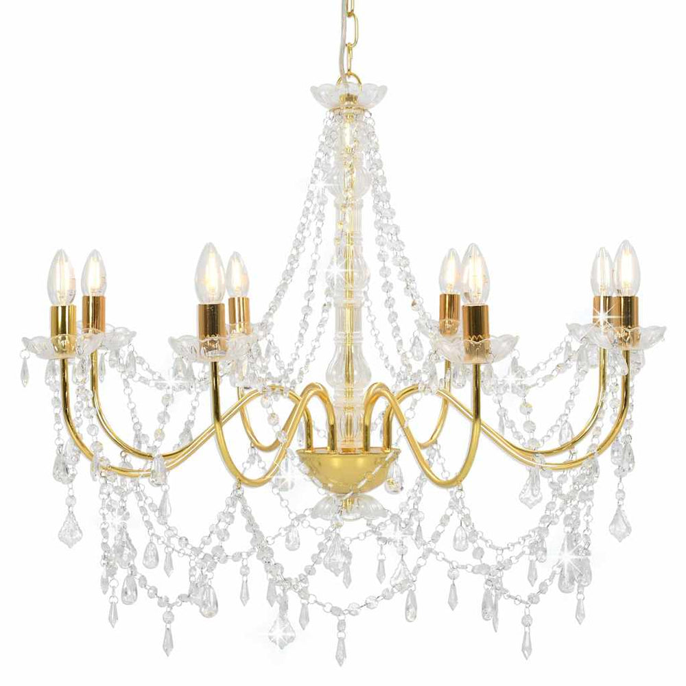 vidaXL Chandelier with Beads Golden 8 x E14 Sockets