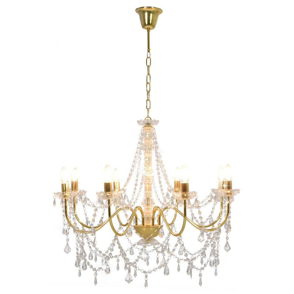 vidaXL Chandelier with Beads Golden 8 x E14 Sockets