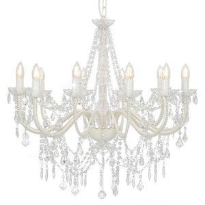vidaXL Beaded Chandelier White 12 x E14 Sockets