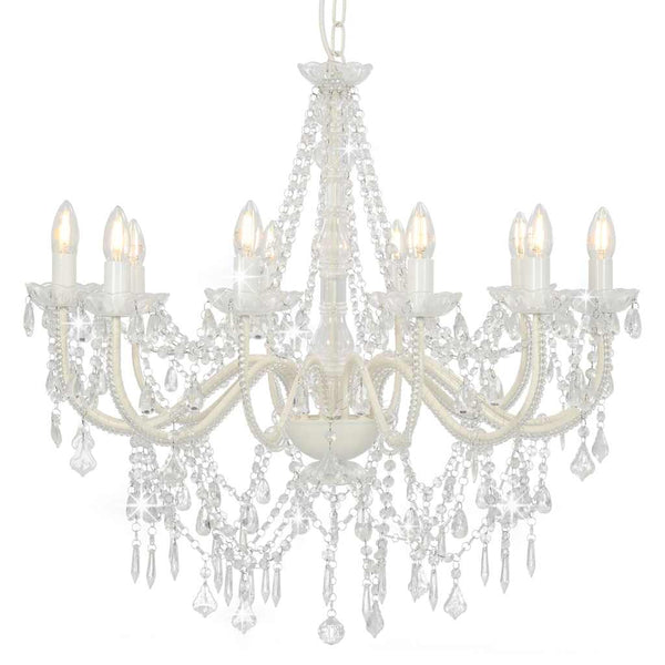 vidaXL Beaded Chandelier White 12 x E14 Sockets