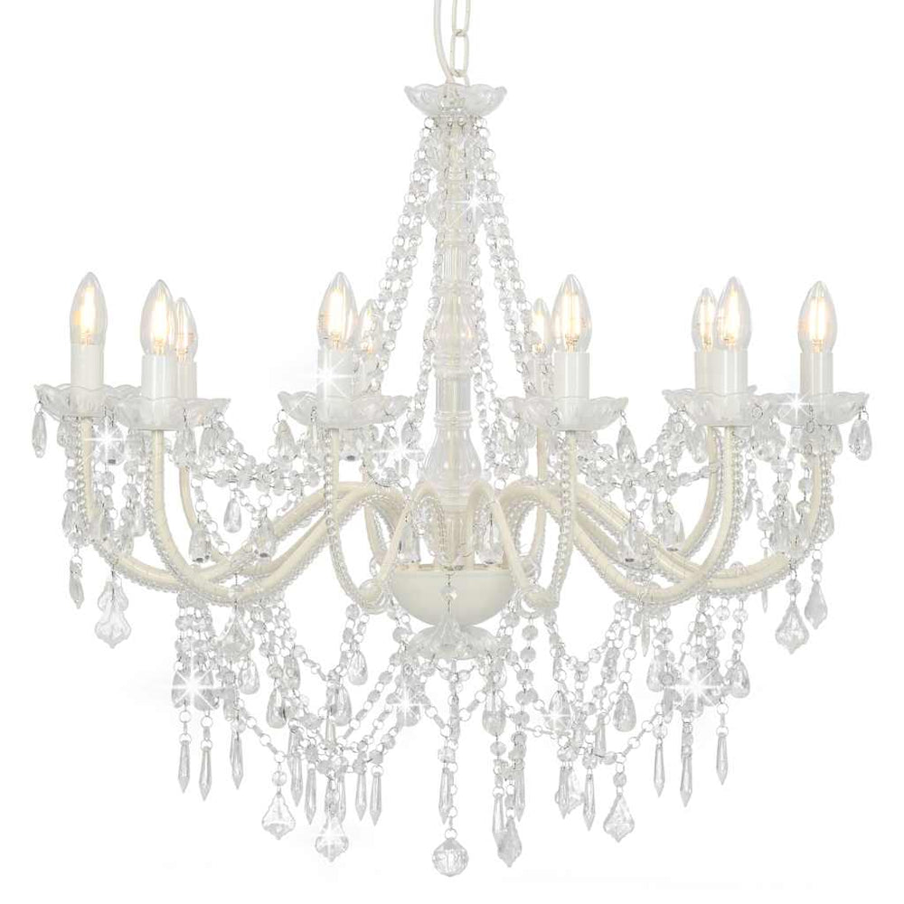 vidaXL Beaded Chandelier White 12 x E14 Sockets