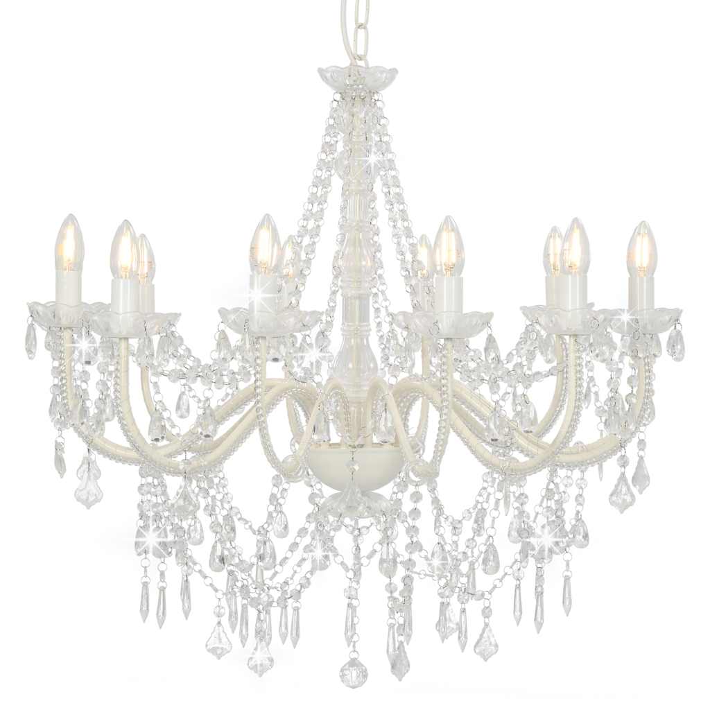 vidaXL Beaded Chandelier White 12 x E14 Sockets