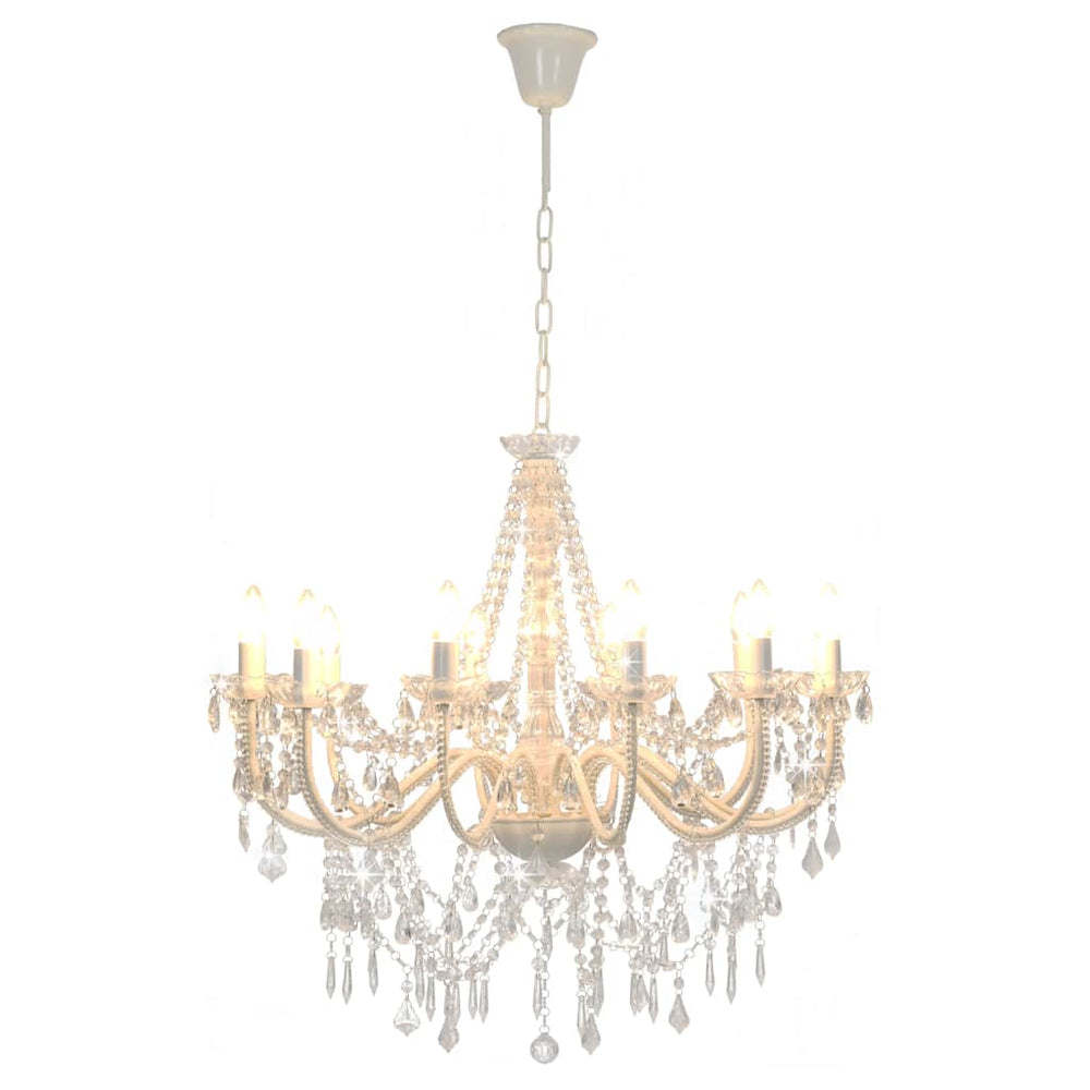vidaXL Beaded Chandelier White 12 x E14 Sockets
