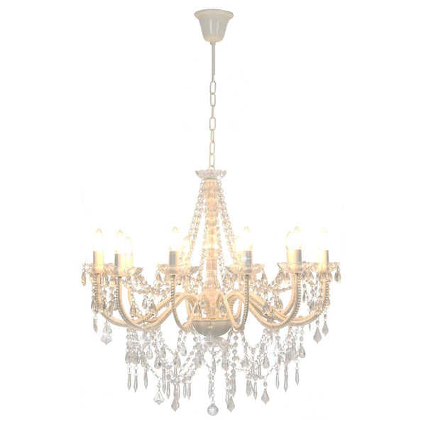vidaXL Beaded Chandelier White 12 x E14 Sockets
