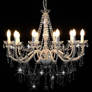 vidaXL Beaded Chandelier White 12 x E14 Sockets