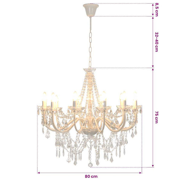 vidaXL Beaded Chandelier White 12 x E14 Sockets
