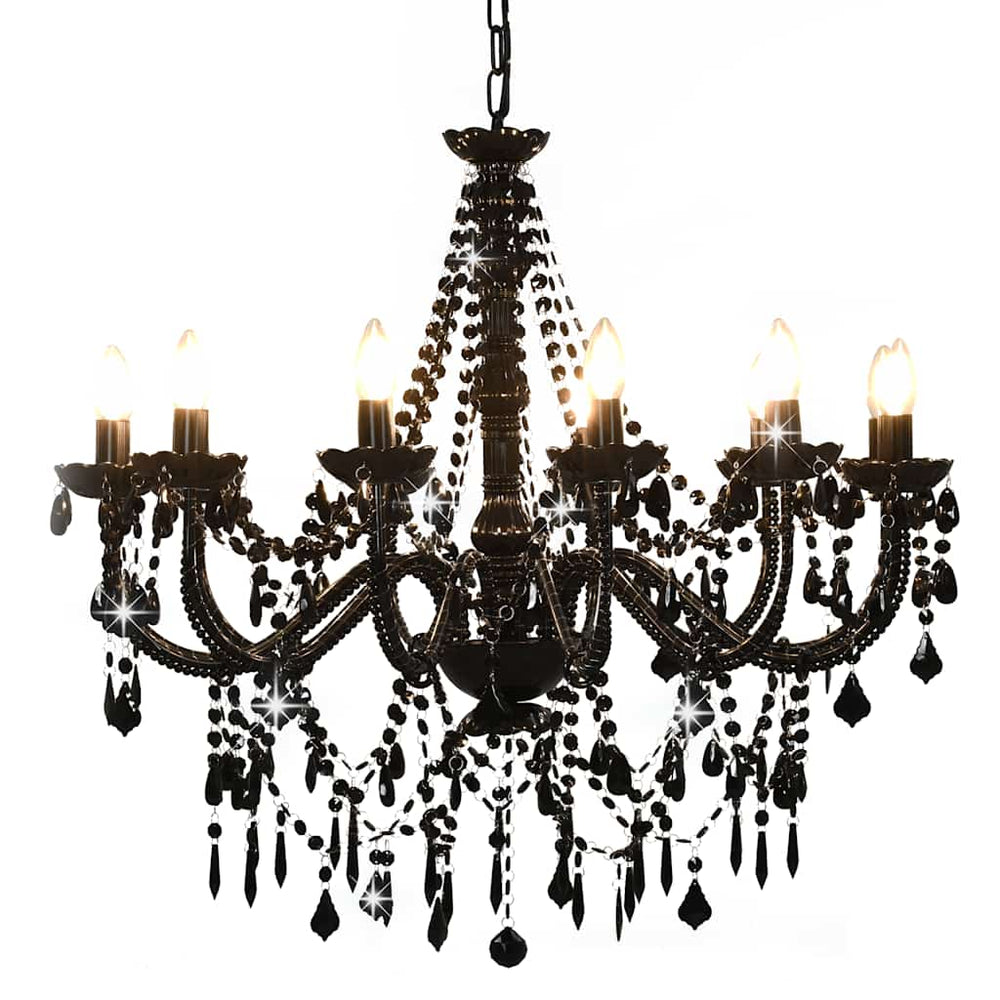 vidaXL Chandelier with Beads Black 12 × E14 Sockets