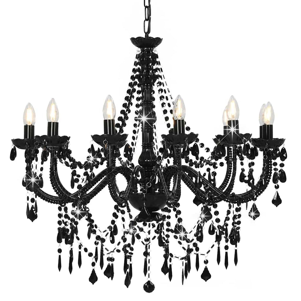 vidaXL Chandelier with Beads Black 12 × E14 Sockets
