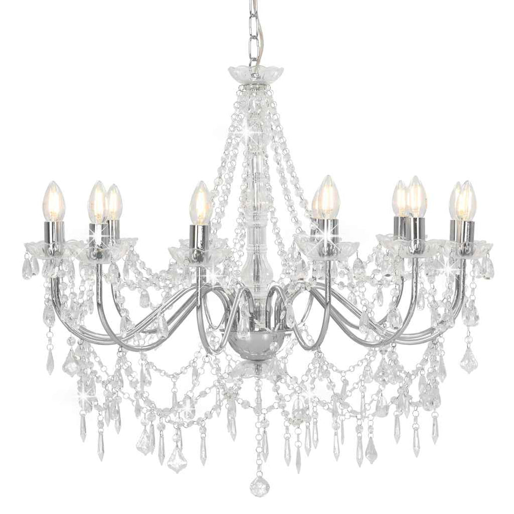 vidaXL Chandelier with Beads Silver 12 x E14 Sockets