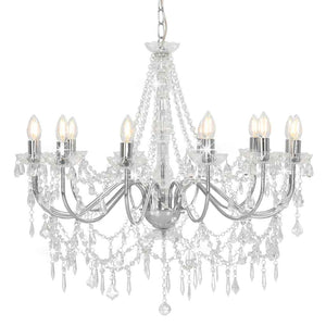 vidaXL Chandelier with Beads Silver 12 x E14 Sockets