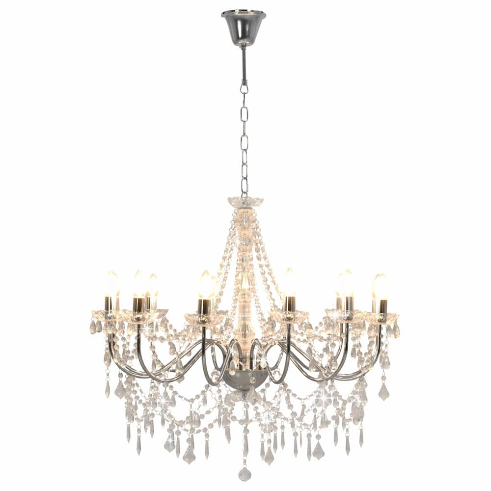 vidaXL Chandelier with Beads Silver 12 x E14 Sockets