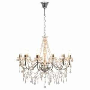 vidaXL Chandelier with Beads Silver 12 x E14 Sockets