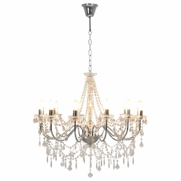 vidaXL Chandelier with Beads Silver 12 x E14 Sockets