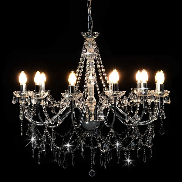 vidaXL Chandelier with Beads Silver 12 x E14 Sockets